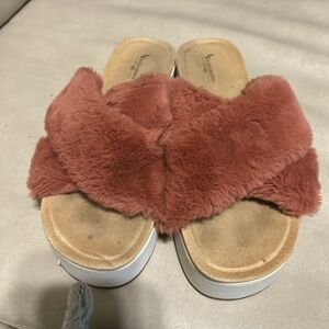 Koolaburra Plush Cross-Band Slippers - Tan and Brown